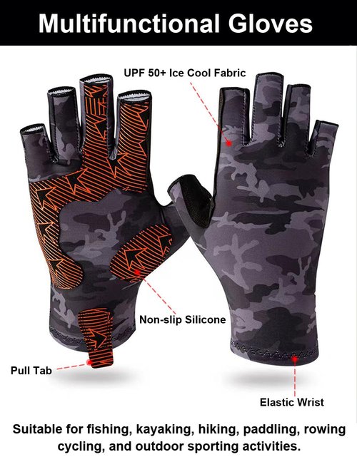 SUJAYU Fishing Gloves for Men & Women - Anti-slip Silicone Sailing, Kayak, Paddling, Rowing Gloves - UV Sun Protection for Fly Fishing Accessories (Black, Large)
