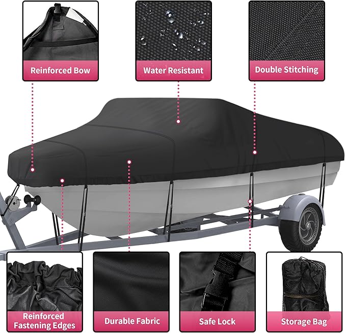 NEXCOVER Trailerable Boat Cover, Length: 20'-23' Beam Width: up to 100", Waterproof Heavy Duty Cover, Fits V-Hull, TRI-Hull, Runabout, Pro-Style, Bass Boat, Storage Bag & Tightening Straps Included.
