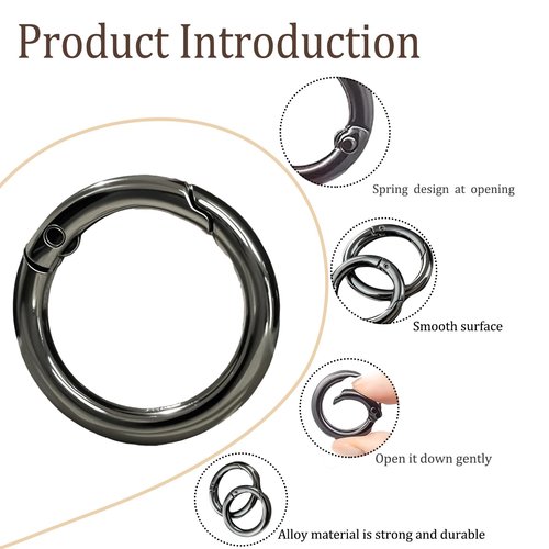 Morn Light 16-Pack Metal Round Carabiner Clips,Trigger Spring O Rings - for Purses, Collectible Toy Keychains, Keychains & Lanyards（ Gun Black, 1 & 3/4 Inch