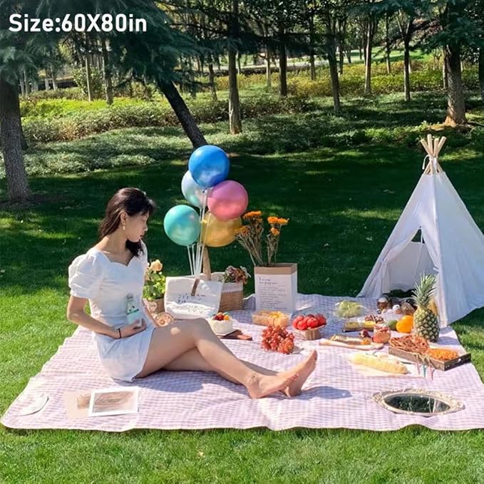 K Y KANGYUN Outdoor Picnic Blanket, Extra Large Beach Blanket, Foldable Lightweight Waterproof Sand Mat, Picnic Blanket 80" x 60" for Beach Camping Hiking Park Patio (Brown, 80x60 inch)