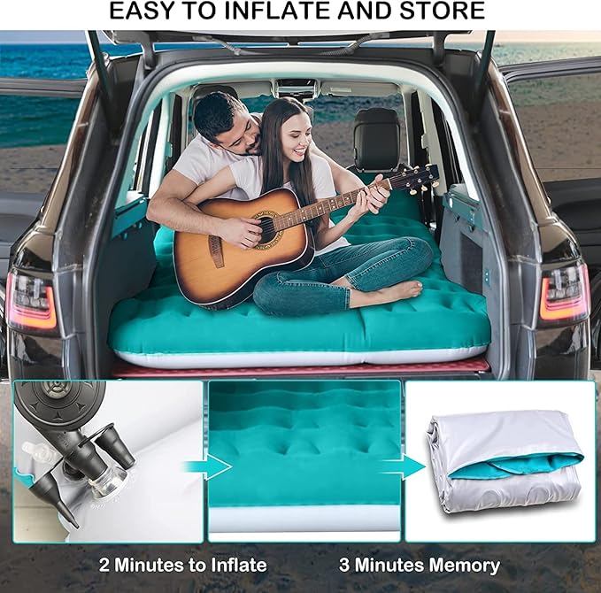 SUV Air Mattress,Thickened Flocked Camping Bed for Car Trunk & Back Seat ， Includes Electric Pump & 2 Foot Pedals ， Portable Inflatable car Mattress for Camping,Sleeping