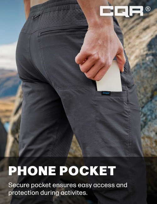 CQR Men's Lightweight Vent Hiking Pants, Water-Resistant & Breathable Sports Outdoor Athletic Pants with Elastic Waist, Ascend Crux Carbon Grey, 32W x 30L