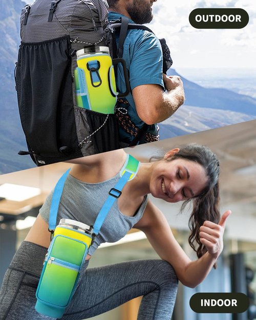 Peesio Water Bottle Carrier Bag with Strap for Stanley 40 oz, Tumbler Carrier Bag & Case, Green Holder Pouch with Straw Cover & Carabiner for Stanley Cup Accessories