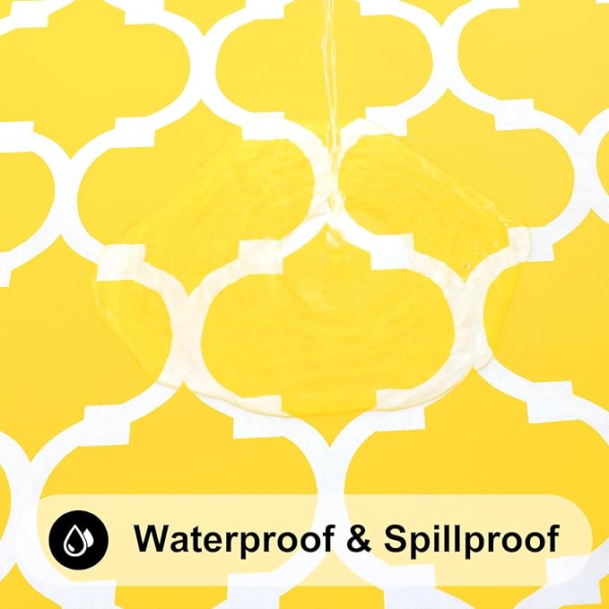 Smiry Rectangle Picnic Table Cover, Waterproof Elastic Fitted Camping Tablecloths for 8 Foot Tables, Wipeable Flannel Backed Vinyl Tablecloth Protector for Indoor, Outdoor (Yellow, 30x96 Inches)