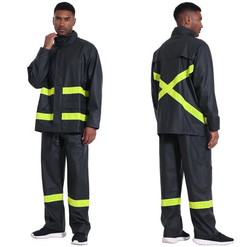 Men's PRO Workwear 3-Piece Waterproof Rain Jacket & Pants Set - Heavy Duty PU Eco-Friendly Hi-Vis Reflective Design(Reflective Black,XX-Large)