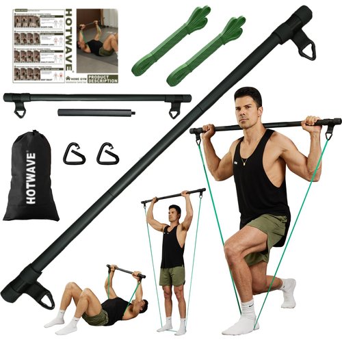 HOTWAVE Resistance Band Bar,Portable Plus Length Strength Training Bar,Adjustable 33"/45",Full Body Exercise Power Lifting Fitness Bar,at Home Workout Equipment