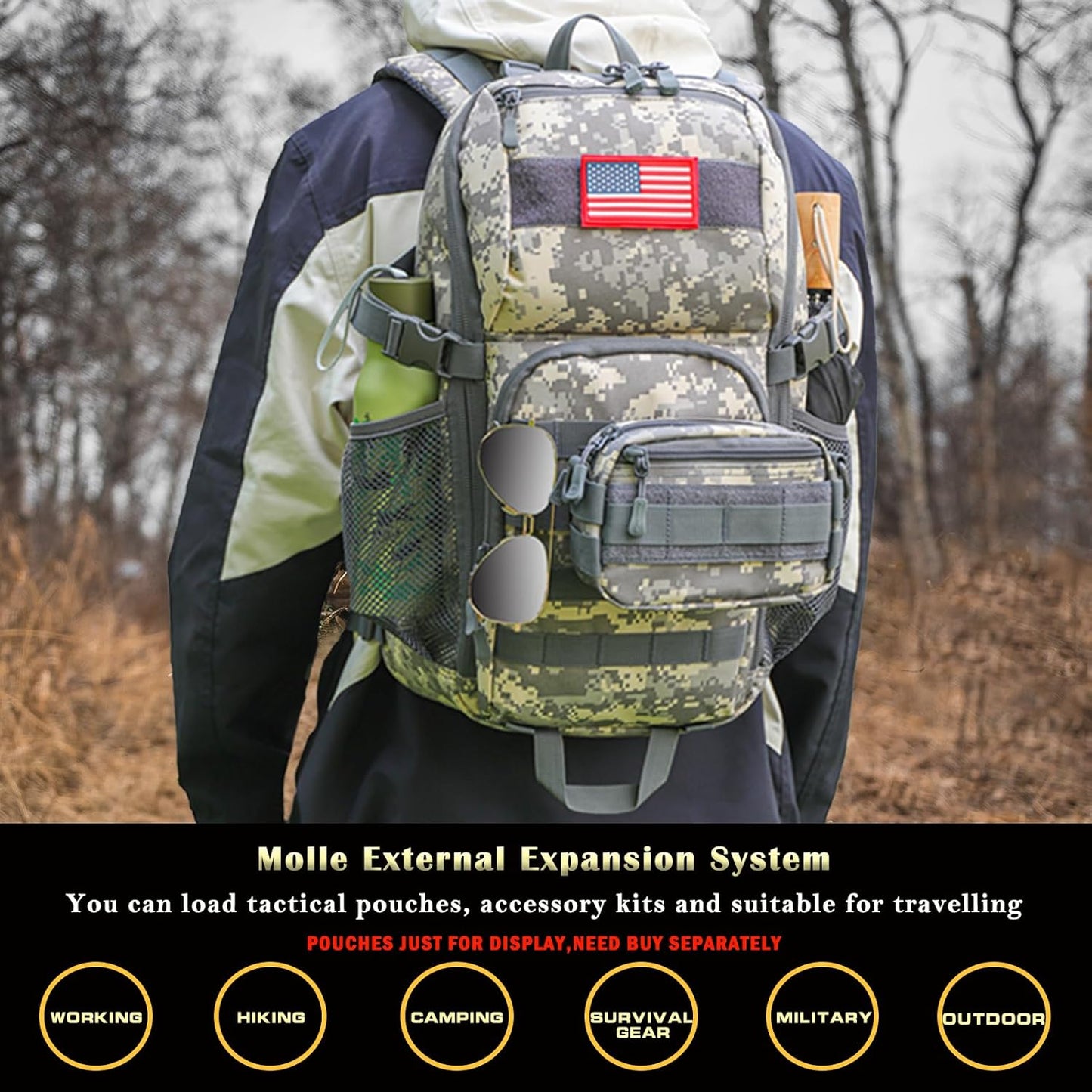 outdoor plus Camo Backpack,Military Boys Backpacks for School,40L Army Bookbag with USB Charging Port Waterproof