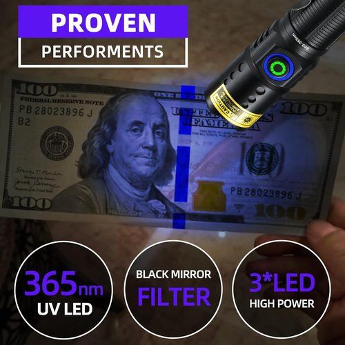 DARKBEAM UV Light Flashlight Black Light 365nm, 3 LED Mini Blacklight Flashlights Rechargeable Woods Lamp, Super Power 20W for Pet Urine, AC Leak, Scorpion, Resin, Curing Glue