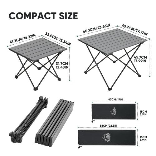 EHHLY Portable Folding Camping Table, Small Compact Aluminum Beach Picnic Table, Lightweight Collapsible Outdoor Camp Tables That Folds & Rolls Up, Beach Gear Essentials Camp Accessories, Grey