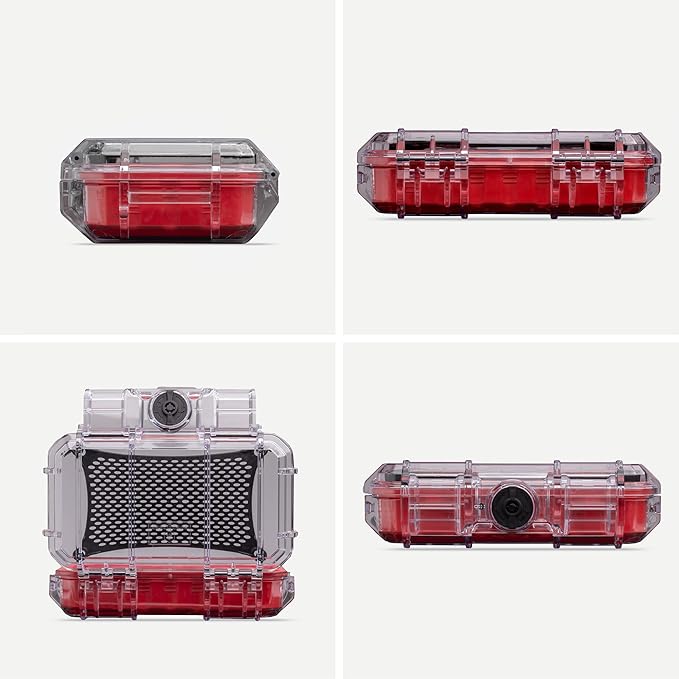 Evergreen 56 Clear Waterproof Dry Box Protective Case Colored Rubber Insert - Travel Safe/MilSpec/USA Made - Tackle Organization of Cameras, Phones, Camping, Fishing, Travel, Water Sports (Red)