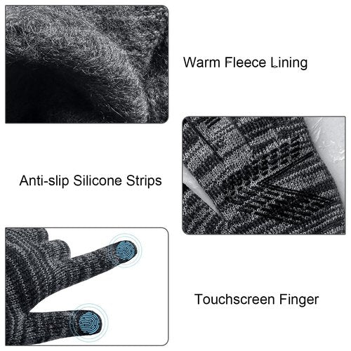 Mens 3 Pieces Winter Warm Beanie Hat Scarf and Touchscreen Gloves Set,Knit Cap Neck Warmer with Fleece Lined (Beanie+Scarf+Gloves(Black01))
