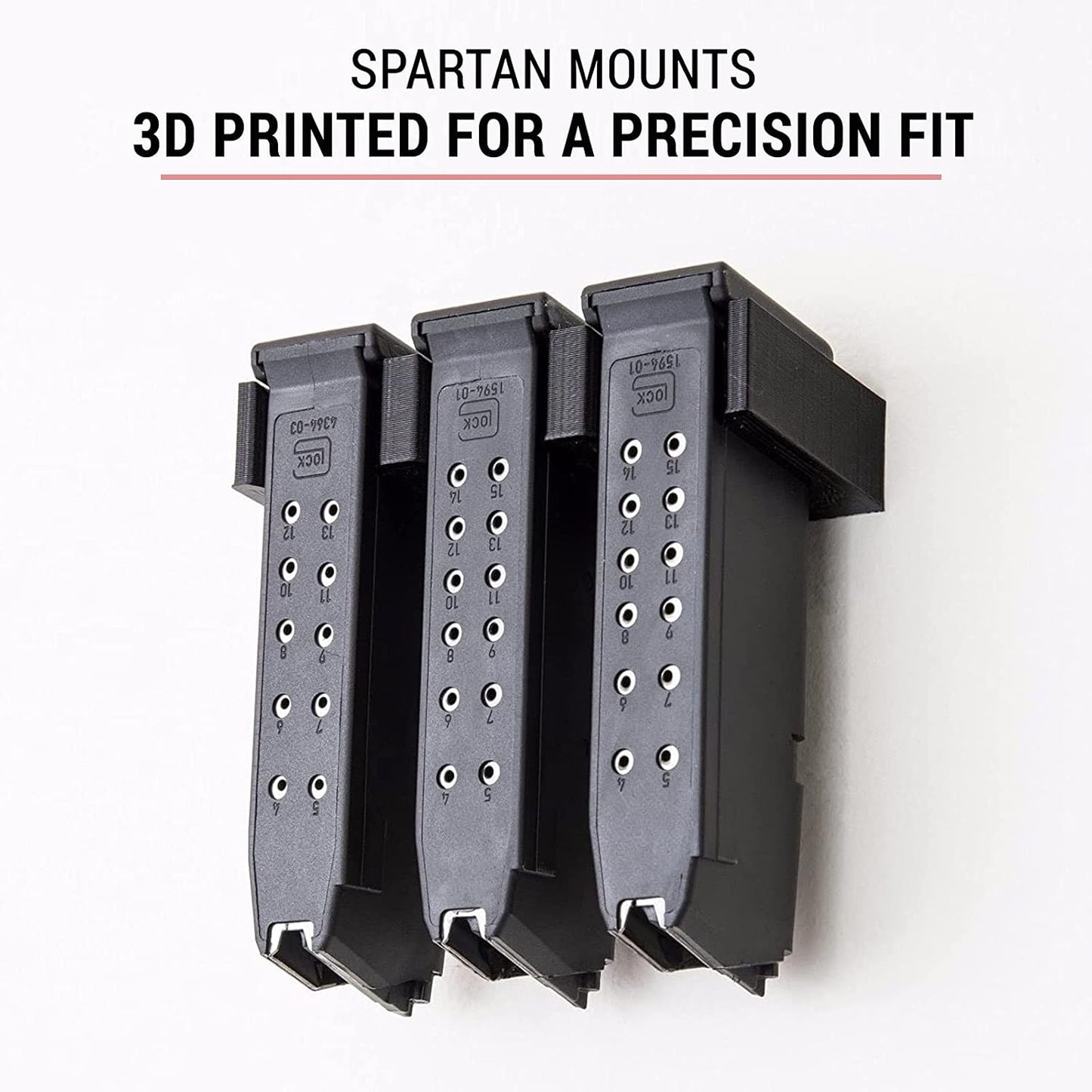 Spartan Mounts Compatible with Glock Magazines | Firearm Accessories, Wall Mount Mag Display for Gun Room, Ammo Storage, Gun Safe Armory Tactical.