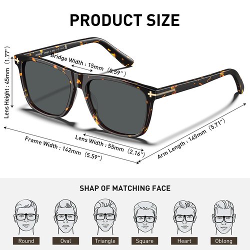 AVAWAY Square Polarized Sunglasses for Men Retro UV400 Protection, Acetate Fashion Driving Eyewears Male Outdoor Sport Glasses
