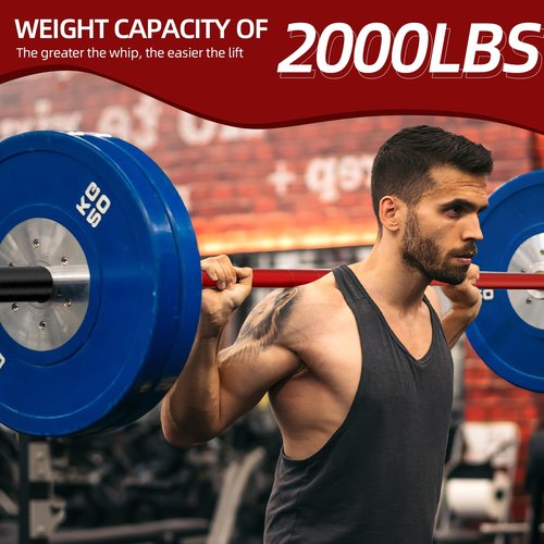 LOEFT 7ft Olympic Barbell, 45 lb Barbell for Powerlifting and Weightlifting, 2000 lbs Weight Capacity 215K PSI Weight Bar Fit 2" Weights for Squat, Bench Press, Deadlift (Red)