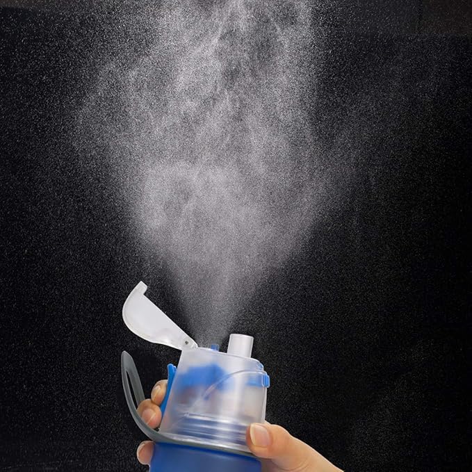 Linowos Drinking and Misting Sports Water Bottle, Non-Toxic BPA Free, Fast Water Flow Opens with 1-Click, Portable Leak-Proof Spray Cup for Cycling Fitness Camping Hiking Outdoor