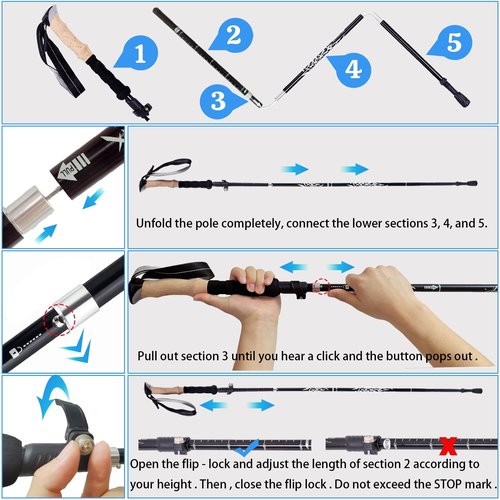 Colefunmit Trekking Poles Lightweight Collapsible Hiking Poles Folding Aluminum Walking Sticks 2 Walking Sticks for Hiking with Cork Grip (Blue, 51"-2pc)