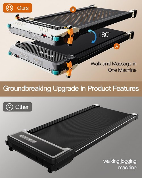 FUNRAY Versatile Walking Pad Treadmill with Incline - Dual-Sided Under Desk Treadmill with Foot Massage,2 in 1 Walking Pad for Home/Office, Portable Compact Treadmills with 330LBS Weight Capacity
