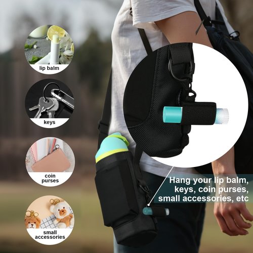 Water Bottle Carrier Bag Compatible with Owala FreeSip Water Bottle, Universal Bottle Holder Carrier Sling Sleeve with Adjustable Strap & Chapsticks Holder, Fit for A Variety of Owala Bottle, 24-40 oz