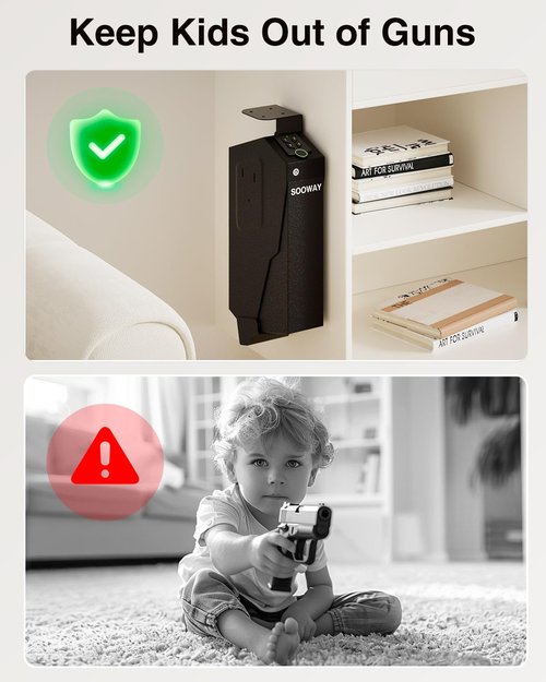 Gun Safe, Mounted Biometric Pistol Safe Drop Down Gun Lock Box for Handgun with 3 Ways Quick Access Bedside Pistol Case for Nightstand, Desk, Wall, Dresser
