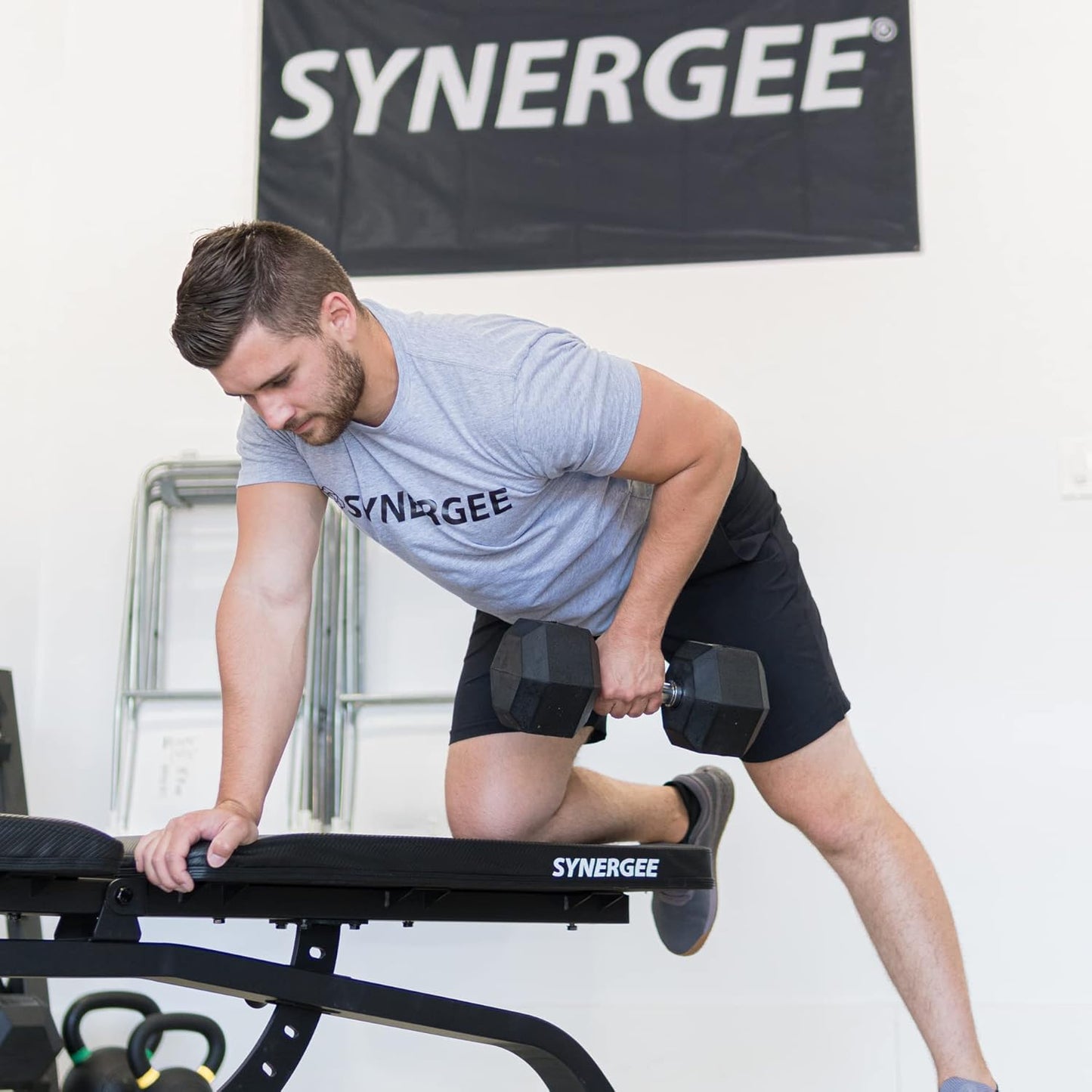 Synergee 20 LB Rubber Encased Hex Dumbbells with Chrome Handle. Sold Individually All Purpose Weights for Strength & Conditioning Training.