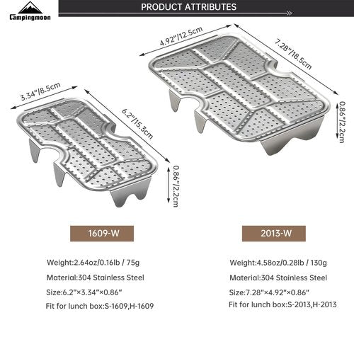 Campingmoon 304 Stainless Steel Lunch Box Steaming Rack for Lunch Box S-1609/H-1609Outdoor Camping Picnic Accessories (1609-W(Small))