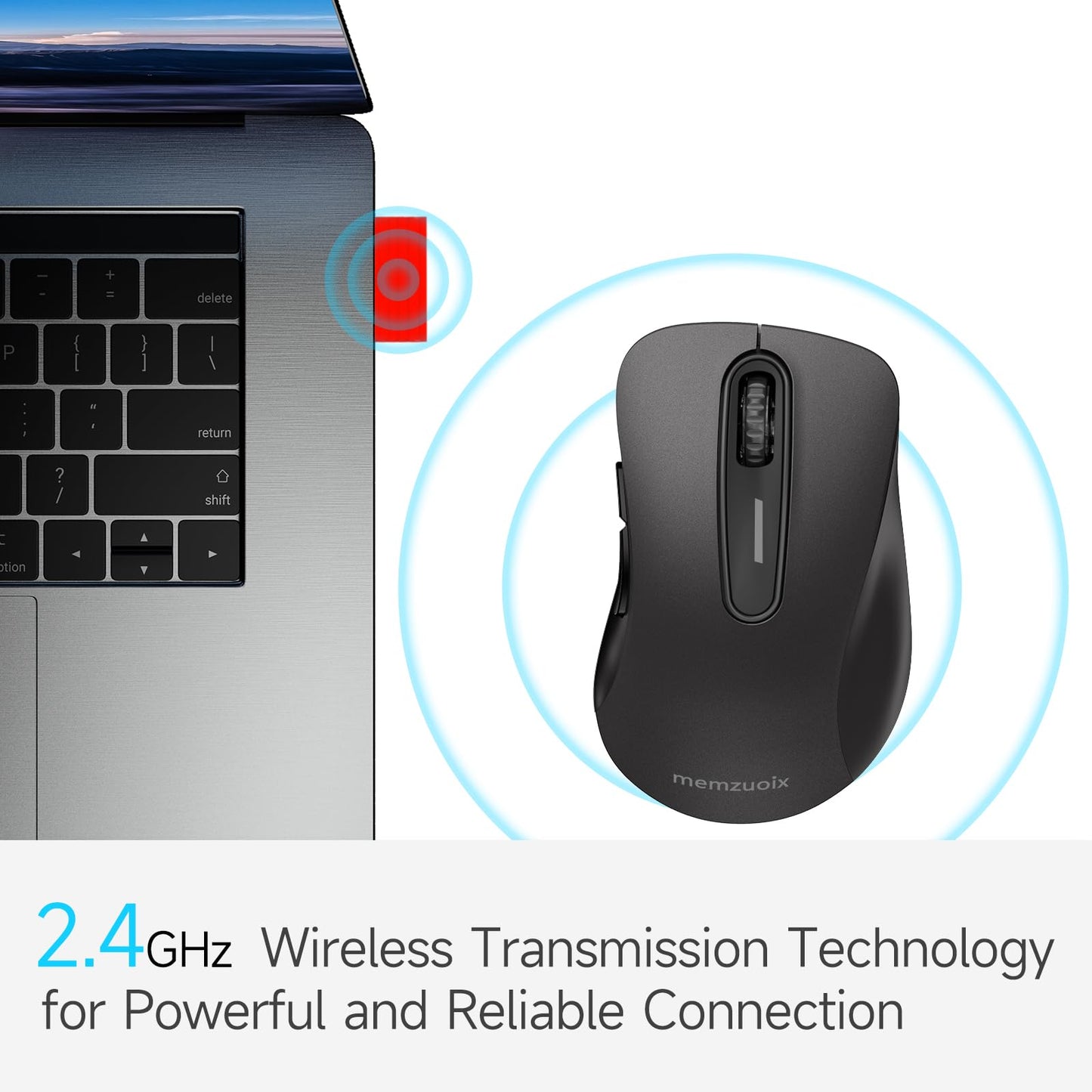 memzuoix 2.4G Wireless Mouse, 1400 DPI Mobile Optical Cordless Mouse with USB Receiver, Portable Computer Mice for Laptop, PC, Desktop, MacBook, 5 Buttons, Red