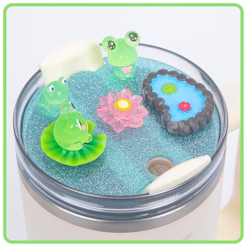 Stanley Name Plate 40 30 oz - Stanley Cup Accessories Name Plate with Silicone Straw Cover Cap for Tumblers for Girls, Daughters, Nieces and Granddaughters (Glow in The Dark, Frog) Style-9