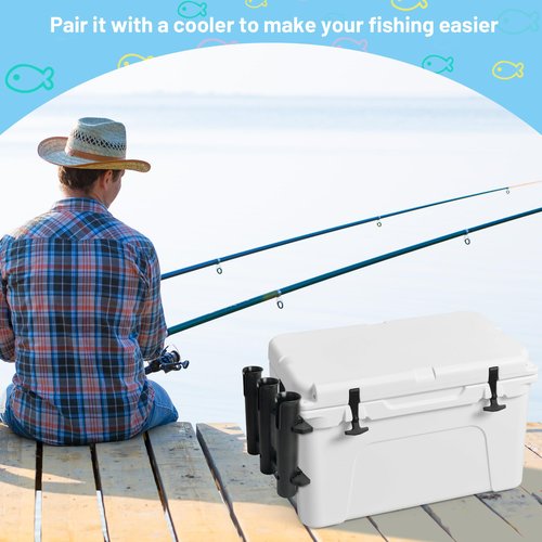 Omoojee Cooler Fishing Rod Holder, Wall Mounted Fishing Pole Holder, 3 Link Fishing Rod Rack Compatible with YETI Coolers and for RTIC Coolers, Cooler Accessory, Medium, Black