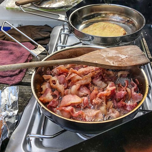 The Pathfinder School Stainless Steel Folding Skillet & Lid + Bush Pot & Lid Set – Durable Outdoor Cookware for Camping, Bushcraft, Survival, Hiking, & Backpacking Essentials