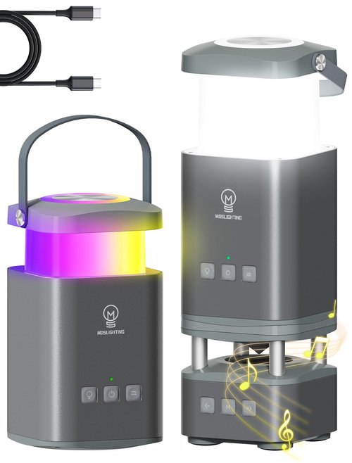 MOSLIGHTING LED Camping Lantern Rechargeable, LED Lanterns with Bluetooth Speaker, RGB Camping Light, 10000mAh, 4 Lighting Modes, IP44 Waterproof, Portable Lanterns for Power Outage