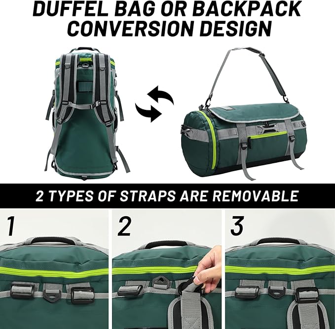 MIER Large Duffel Backpack Sports Gym Bag with Shoe Compartment, Heavy Duty and Water Resistant, Green, 90L