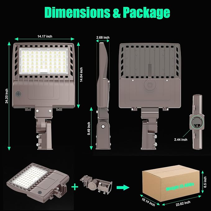 200W Parking Lot Lights Commercial Slip Fitter UL DLC Listed 28000LM IP65 5000K Area Street LED Shoebox Pole Light 100-277VAC Input Brown, LED Sport Court Light Outdoor