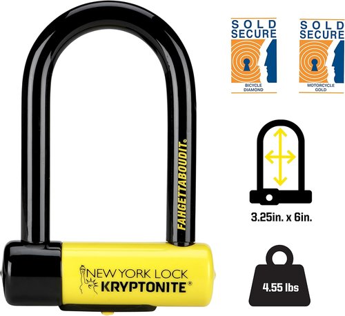 Kryptonite New York Fahgettaboutit Mini Bike U-Lock, Heavy Duty Anti-Theft Bicycle U Lock, 18mm Shackle with Keys, Ultimate Security Lock for Bicycles E-Bikes Scooters,Black
