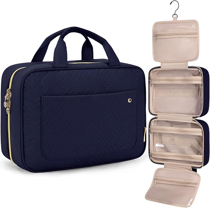 BAGSMART Toiletry Bag Travel Bag with hanging hook, Water-resistant Makeup Cosmetic Bag Travel Organizer for Accessories, Shampoo, Full Sized Container, Toiletries, Smokey Blue