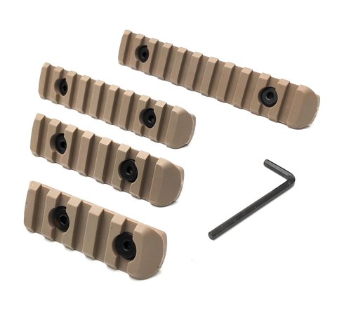 Yatrouys 5-Pack M-LOK Polymer Picatinny Rail Sections Kit for M-lok Rail Mount System - 5/7/9/11/13 Slots (Tan)