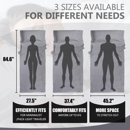 Frelaxy Ultralight Sleeping Bag Liner - Lighter & Compact, 3 Sizes Travel Sheets & Adult Sleep Sack, Comfy Breathable & Silky Soft for Backpacking, Hotel, Camping, Hostels (Gray, 27.5in x 84.6")