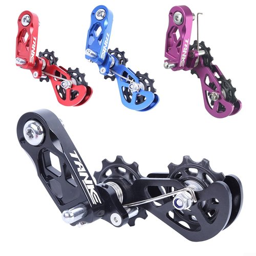 Single Speed Chain Tensioner - Multi-Segment Adjustment with Double Spring Guide, Noiseless Performance for 8 to 12 Speed Bikes(Black)