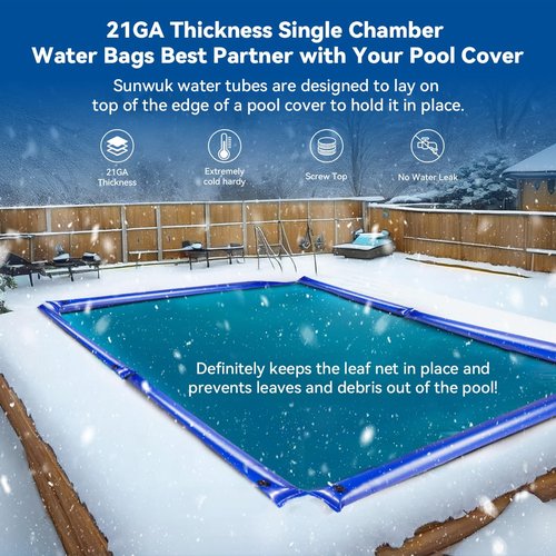 Pool Water Bags for Pool Covers, Sunwuk 0.7mm (21GA) Thickness Heavy-Duty Pool Water Bags, 10 Pack 10Ft Pool Cover Weights for Inground Pool Cover