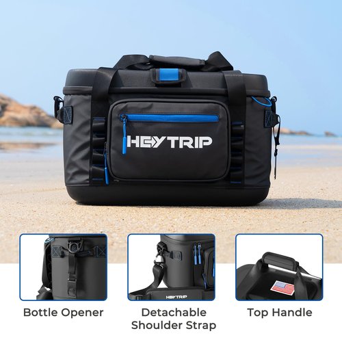 HEYTRIP 60 Can Soft Cooler Bag, Soft Sided Insulated Cooler Hard Lid & Base Portable Beach Ice Chest with Shoulder Strap Leakproof Camping Cooler(Black)