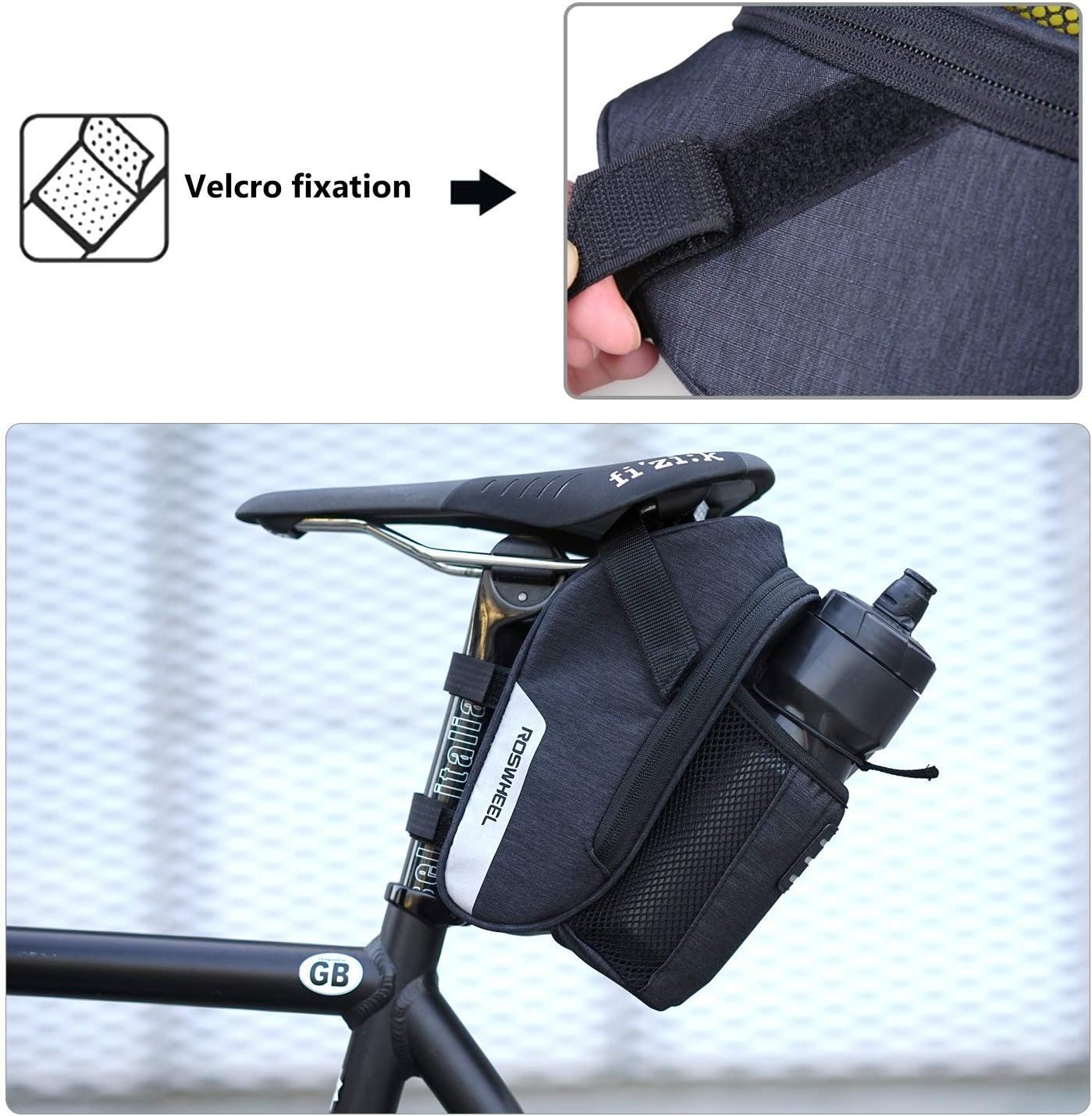 Roswheel Essentials Series 131464 Water Resistant Bike Saddle Bag Bicycle Under Seat Pack Cycling Accessories Pouch with Water Bottle Holder