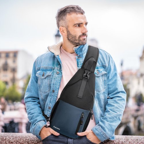 Peicees Sling Bag Crossbody Backpack For Men Women Hiking Waterproof Travel Shoulder Bags For Man Daypack Lightweight (Black)