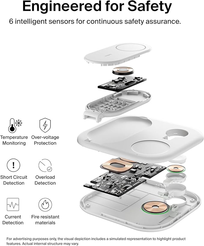 Belkin 3-in-1 MagSafe-Compatible iPhone Charger 15W, Foldable Magnetic Qi2-Certified Wireless Charging Station for iPhone 16, Apple Watch Series 10, AirPods 4, and More, w/Non-Slip Base & PSU - White