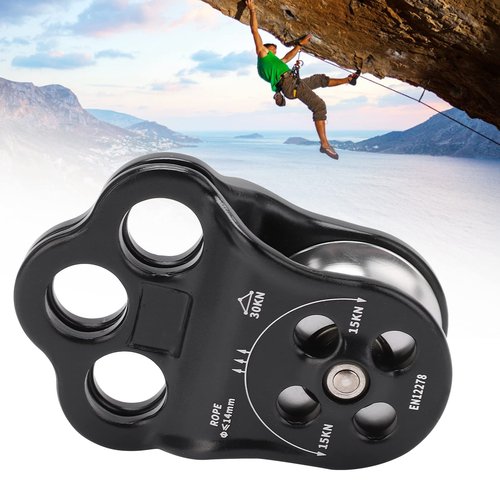 SUNGOOYUE 3 Hole Side Plate Pulley, Triple Hanging Points 30KN Aviation Aluminum Alloy Dual Bearing Hitch Climber Pulley for Climbing Rescue Aerial Work
