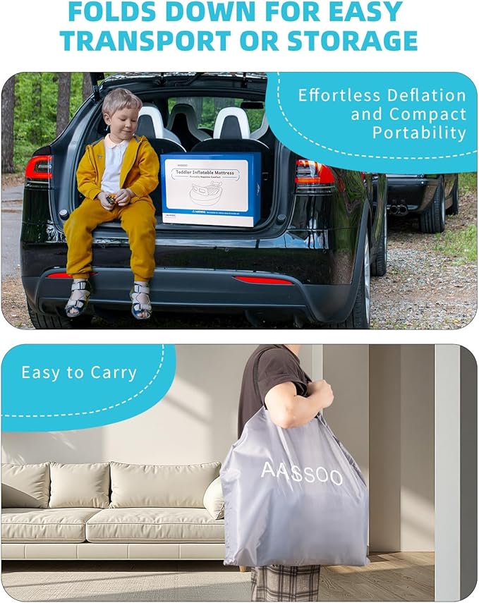 Inflatable Toddler Travel Bed with Avocado Hugging Pillow, Lightweight Portable Raised Sides Racecar Toddler Air Mattress, Kids Blow Up Mattress for Home, Hotel, Camping Use, 300 lbs Max