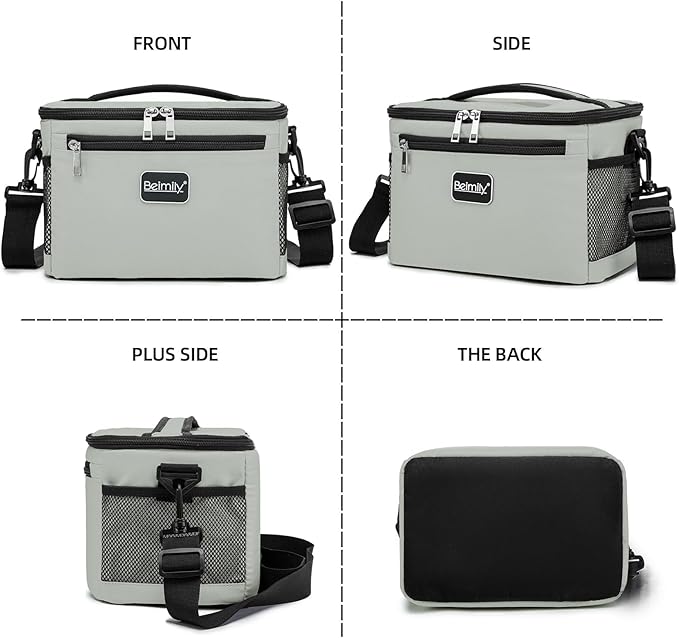 BEIMILY Lunch Bag for Women/Men,Reusable Lunch Box Small Cooler Bag Soft Sided,Leakproof Cooler Bag for Office Work Picnic Beach with Adjustable Shoulder Strap (light grey), 2311A