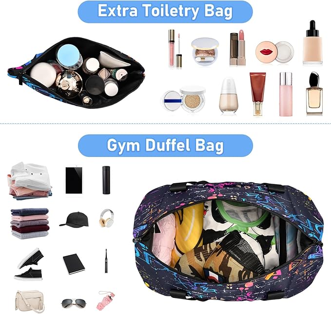 Doodle Seamless Travel Duffel Bag Waterproof Gym Sport Tote Bag Carry On Weekender Bag with Compartment