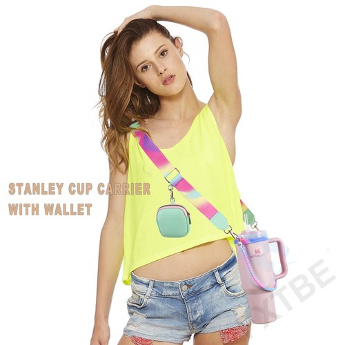 Carrier with Strap for Stanley Cup Accessories, Cute Adjustable Water Bottle Carrying Straps with Wallet for Stanley 40 30 20 OZ Tumbler, Holder for Women Men Boys Girls
