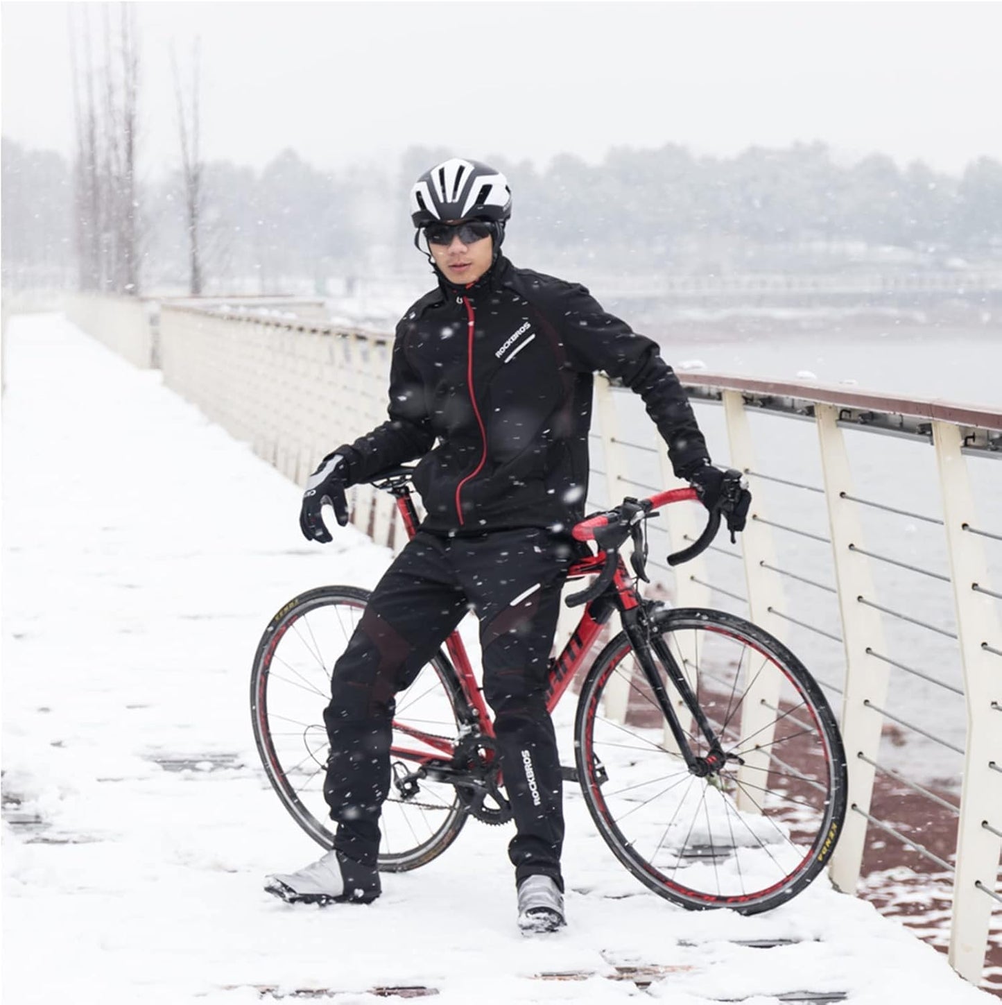 ROCKBROS Winter Cycling Pants Warm Ergonomics Men's Windproof Thermal Bicycling Pants Black
