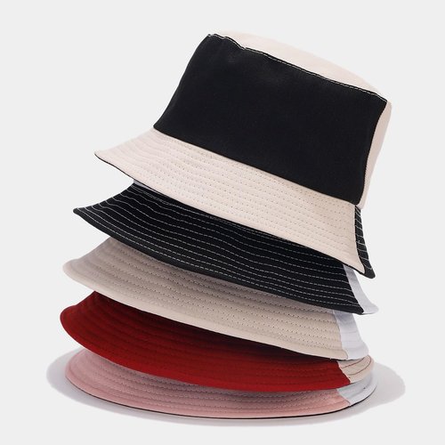 Quanhaigou Reversible Printed Bucket Hat,Summer Beach Outdoor Cap (Black White)