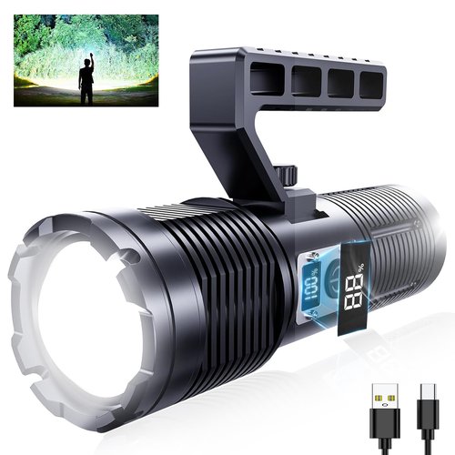 Flashlights High Lumens, Rechargeable Flashlights with Cob Taillight, 2500 Lumens Super Bright Flashlight, Flash Light with 11 Modes for Camping Emergencies Outdoors